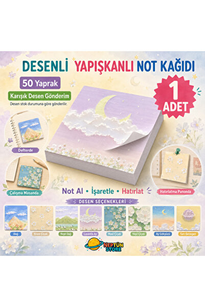 neptünstore Desenli Yapışkanlı Not Kağıdı