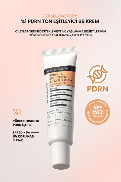 DERMA FACTORY %1 PDRN Cilt Tonu Eşitleyici Sıkı görünüm destekleyen BB Krem SPF50+ PA++++ LIFT-TONING BLEMISH CREAM