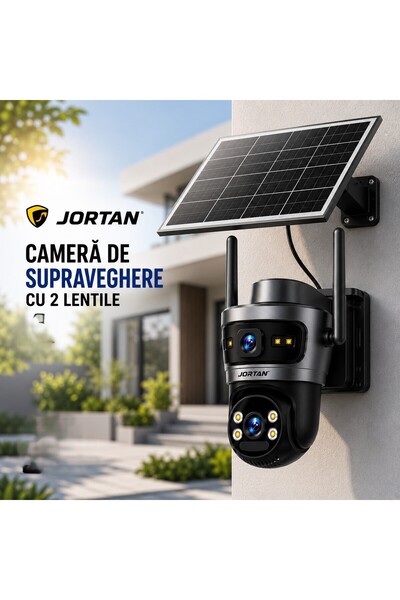 Jortan Cameră Supraveghere 4G, Dual Lens 6MP, Solară, 18.000mAh, PTZ 355°, IP66, Yoosee