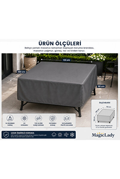 Magiclady 183x112x58 cm Su Geçirmez Bahçe Yemek Masası Koruma Brandası Siyah ...