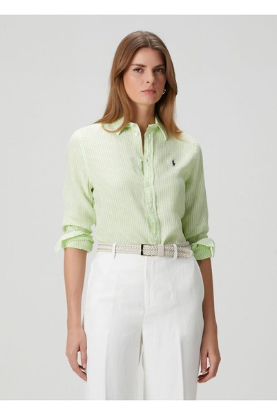 Polo Ralph Lauren Green Striped Linen Shirt