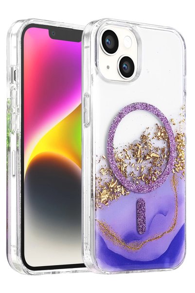 Bezos غطاء Onegif Apple iPhone 14 المتوافق مع Lotus Silvery Magsafe - أرجواني