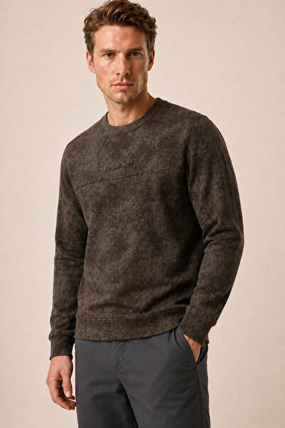 Redline Continu Men's Winter Regular Fit Crew Neck Sweatshirt Brown