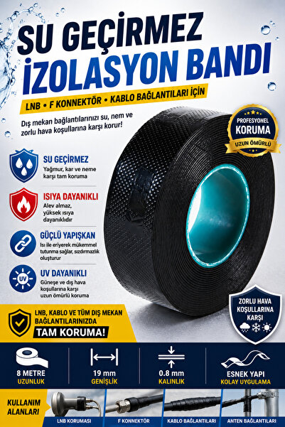 nelerbulurum Su Geçirmez LNB Koruma Bandı 8 Metre 19 mm x 0,8 mm Isı ile Akti...