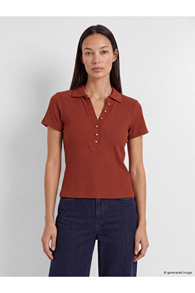 LC Waikiki Trendlucky Women's Ribbed Polo Neck T-Shirt with a Difference in C...