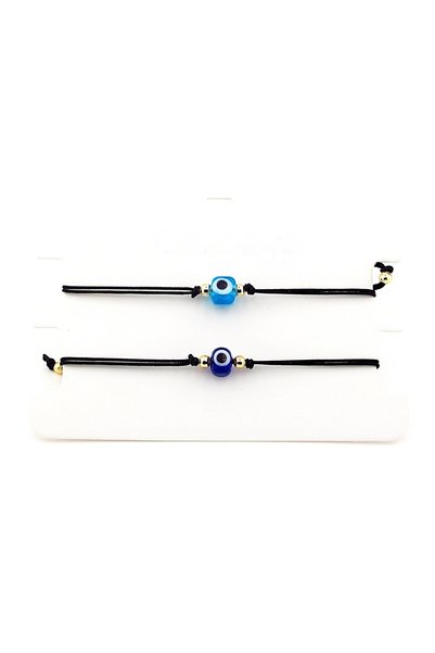 Stanbula Navy Blue and Blue Glass Evil Eye Bead Double Set Adjustable Bracelet Bx0024