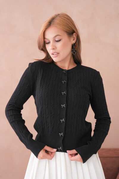 DOLCE QUEEN كارديجان نسائي منسوج بنمط فيونكة وأزرار