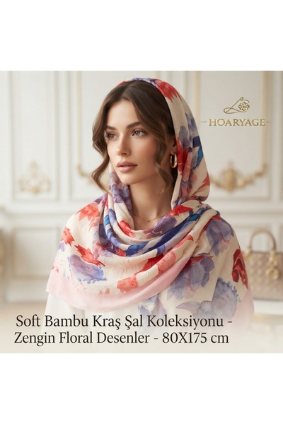 hoaryage Bambu Soft Kraş Shawl Collection - Rich Floral Patterns - 80X175 cm