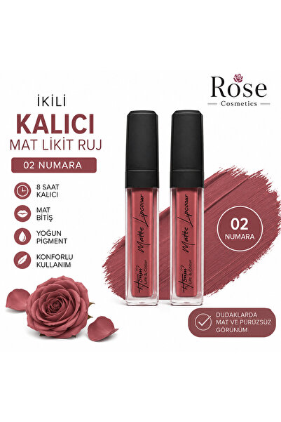 Homm Lİfe & Colour أحمر شفاه سائل مات دائم من روز كوزمتكس، عبوة من قطعتين