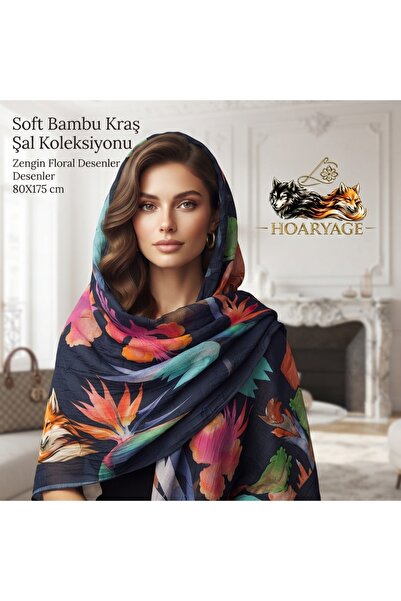 hoaryage Bambu Soft Kraş Shawl Collection - Rich Floral Patterns - 80X175 cm