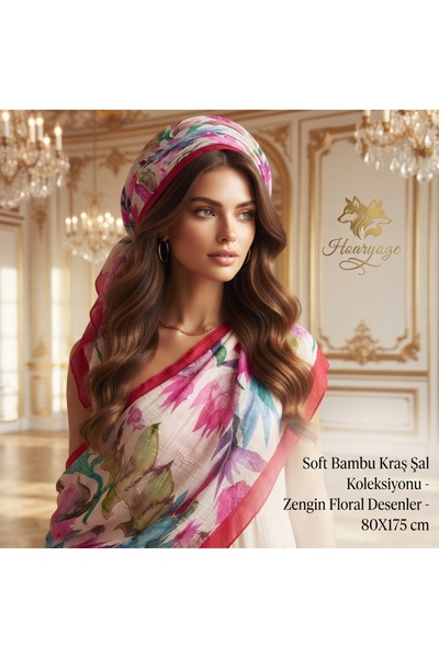 hoaryage Bambu Soft Kraş Shawl Collection - Rich Floral Patterns - 80X175 cm
