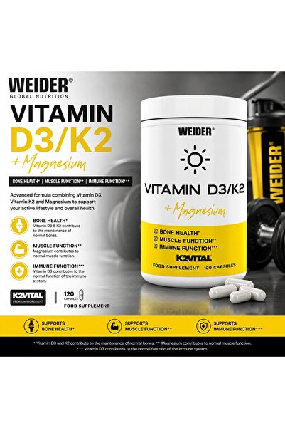 Weider D3+K2 Vitamin Magnesium Bone health – 120 caps - D vitamini + Magnzyum...