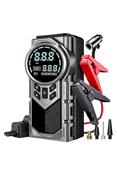 Dijital Ekranlı 12V 150 PSI Akü Takviye Cihazı ve Hızlı Lastik Şişirme Kompresörü (Powerbank & Fenerli)