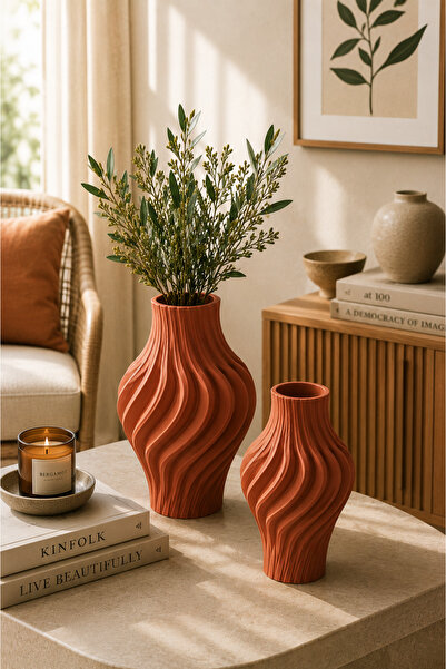 Natura Home Decor Dalgalı Tasarım 2’li Vazo Seti