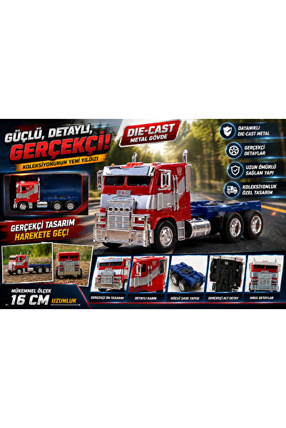 Cici Oyuncak Transformers Optimus Prime Die-Cast Metal Tır Modeli Araç 13,5 c...