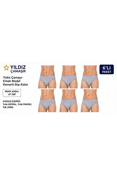 Yıldız Çamaşır Ανδρικό εσώρουχο Modal Lycra με ζώνη (65-66-67) - 6 τεμάχια