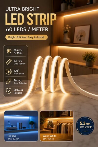 Generic 1 Set Plastic Usb Powered Cob Led Strip Light 5m Warm White Tv Backli...