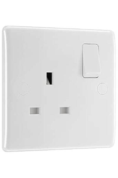 British General BG Electrical 821DP-01 Single Switched Power Socket, White Mo...