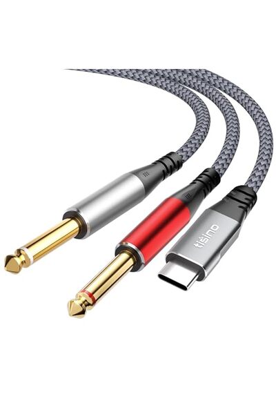 GENERAL كابل صوتي من USB C إلى 1/4 بوصة، كابل USB C إلى مدخل صوت مزدوج TS، كا...