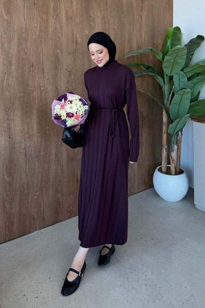 Hazamoda Deep Striped Mercerized Dress Plum