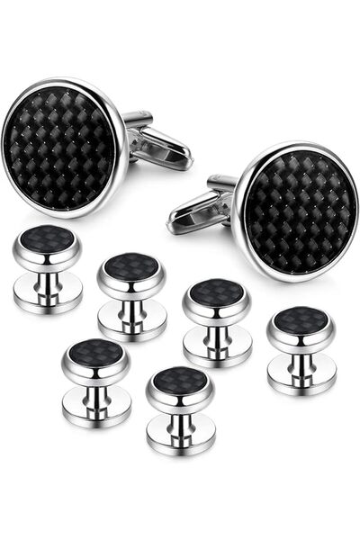 LOYALLOOK 8pcs Mens Carbon Fiber Cufflinks and Shirt Studs Set Tuxedo Shirts ...