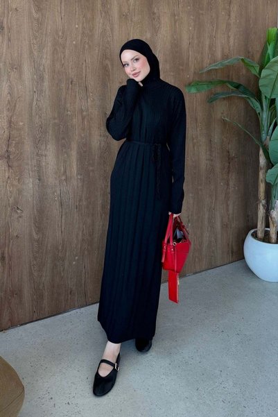 Hazamoda Deep Striped Mercerized Dress Black
