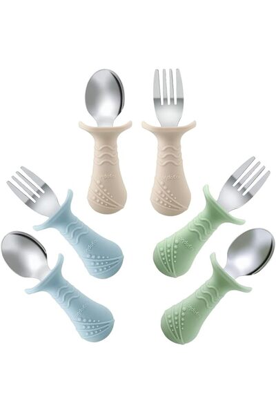 PandaEar Baby Toddler Fork and Spoon Utensil Set, 6 Pack Silicone Stainless S...