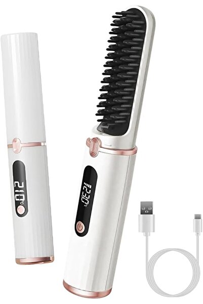 ECVV Portable Hair Straightener Brush Mini Cordless Hair Straightening Comb w...