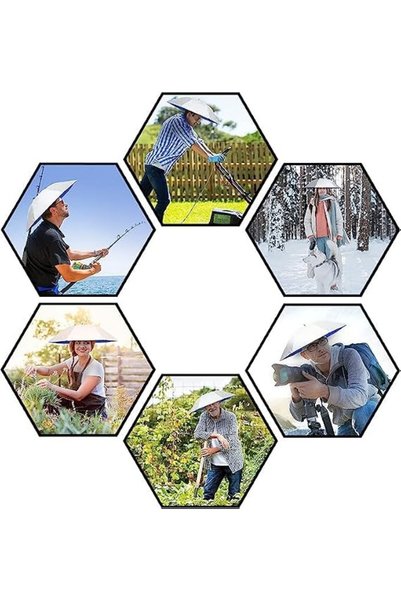 Generic Hands-Free Head Umbrella Hat, Foldable Sun Protection, Grey, for Outdoor Activities and Pilgrimage