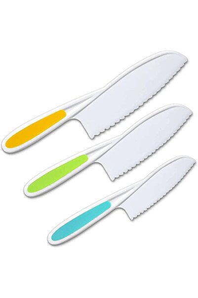 KASTWAVE مجموعة أدوات طهي للأطفال مكونة من 3 قطع - مقبض ثابت، حواف مسننة، ونا...