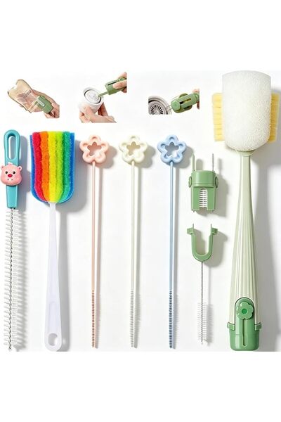 MIKUER 10 in 1 Bottle Cleaning Brush Set, Multifunctional Lid Baby Bottle Bru...