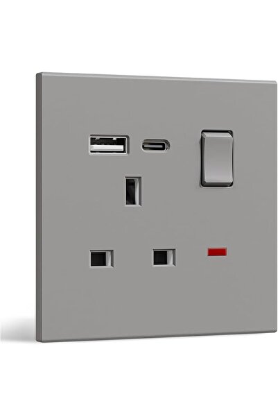Bseed Single Switched Electrical Wall Socket, PC Plate UK Socket with USB C &...