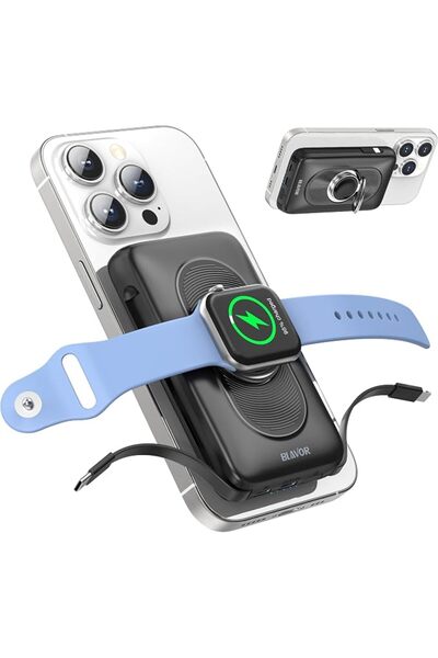 BLAVOR شاحن ماج سيف محمول مع كابلات مدمجة، شحن سريع USB-C بقوة 20 واط، مغناطي...