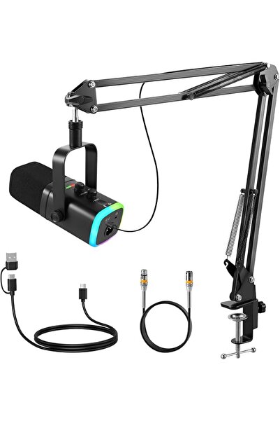 Ferbuee XLR USB Dynamic Microphone with Headphone Monitoring Jack, Volume Con...