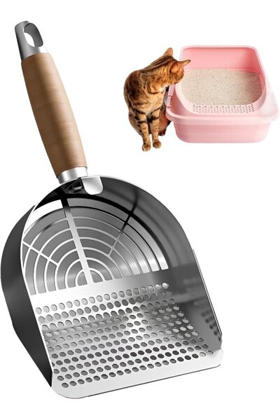 TERRIFI Stainless Steel Cat Litter Scoop with Hook – Deep Shovel and Quick-Fi...