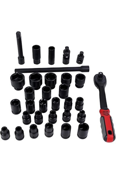 Lawazim Drive Socket Set -32 Pieces 1/2inch Drive- Heavy-Duty CR-MO Steel wit...
