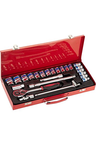 Lawazim Pro7 Ratchet Wrench Set with Red Iron Box -24 Piece- Heavy-Duty Chrom...