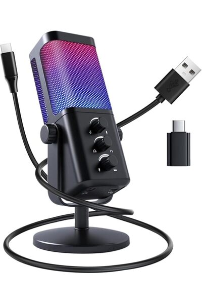 Generic USB Microphone for PC, RGB Gaming Microphone with Mute Button, Gain C...