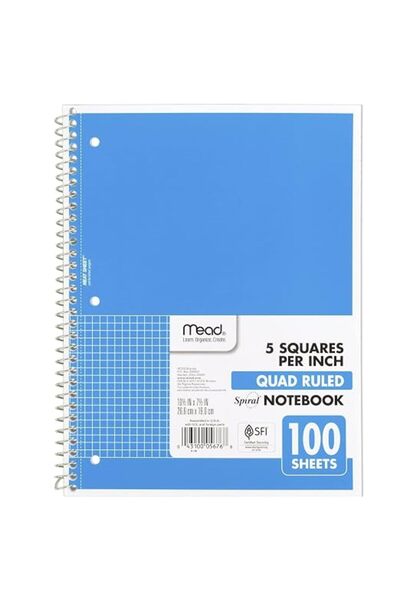 GENERAL Mead Spiral Notebook, 1-Subject, Graph Ruled Paper, 10-1/2" x 8", 100...
