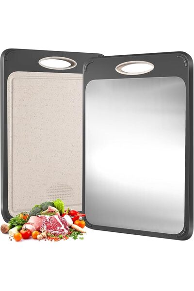 SAGREENY Double Sided 304 Stainless Steel & Wheat Straw Cutting Board,Food-Gr...