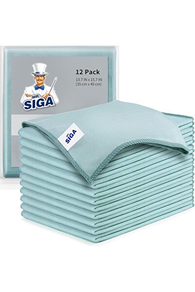 MR.SIGA Ultra Fine Microfiber Cloths for Glass, Window, Mirror, Pack of 12