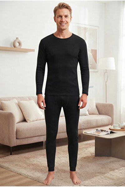 Uniquetrenders Men's Black Thermal Underwear Set