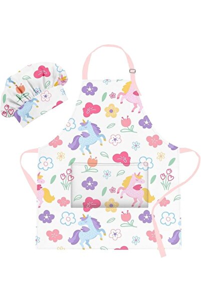 TERRIFI Kids Apron and Chef Hat Set, Adjustable Bib Apron with Pocket for Coo...