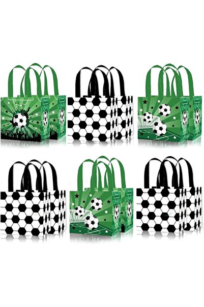 EXCEFORE 12 PCS Soccer Party Favor Bags, Reusable Soccer Theme Non Woven Good...