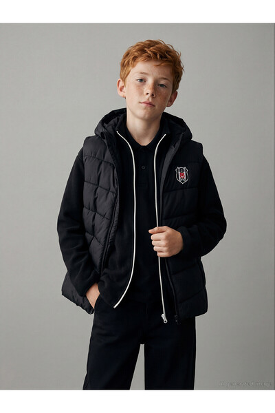 LC Waikiki Lcw Kids Black Hooded Printed Boys' Puffer Vest