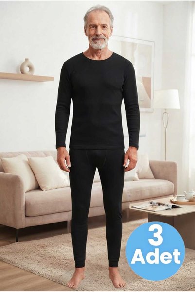 Uniquetrenders Set de lenjerie termică neagră pentru bărbați adulți, set de 3...