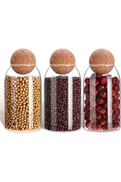 Cunhill 3 Pcs Glass Jar Storage Container with Ball Cork Decorative Round Org...