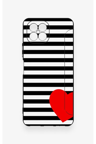 Vip Case Omix X600 Compatible Striped Red Heart Patterned Silicone Case
