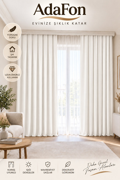 SHY TEKSTİL White Adafon Soft Velvet Textured Cornice Stylish Decorative Livi...