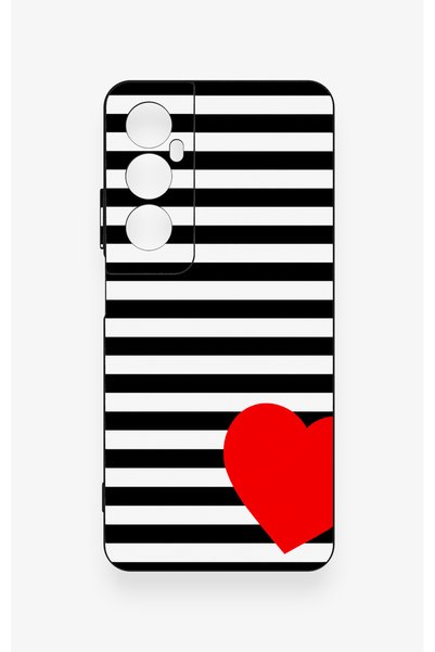 Vip Case Realme C65 Compatible Striped Red Heart Pattern Silicone Case